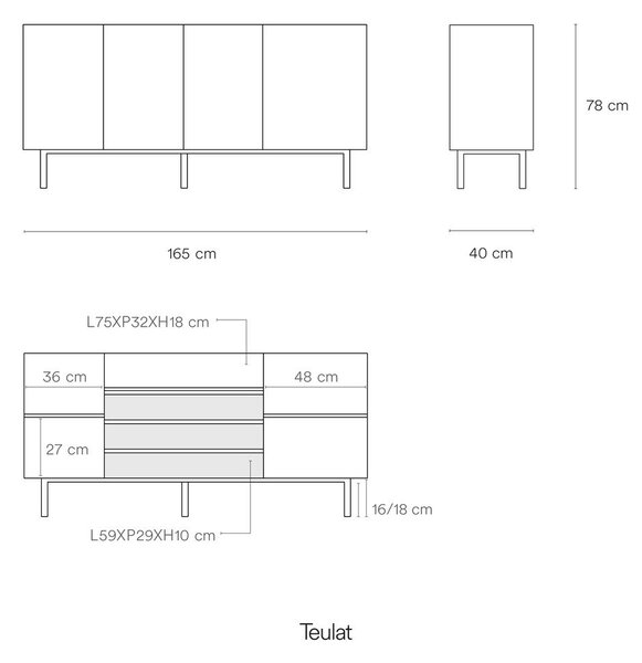 Červená nízká komoda v dekoru dubu 165x78 cm Arista – Teulat