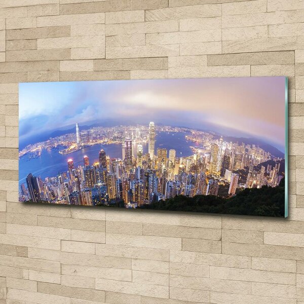 Foto obraz sklo tvrzené Hongkong panorama osh-89343951