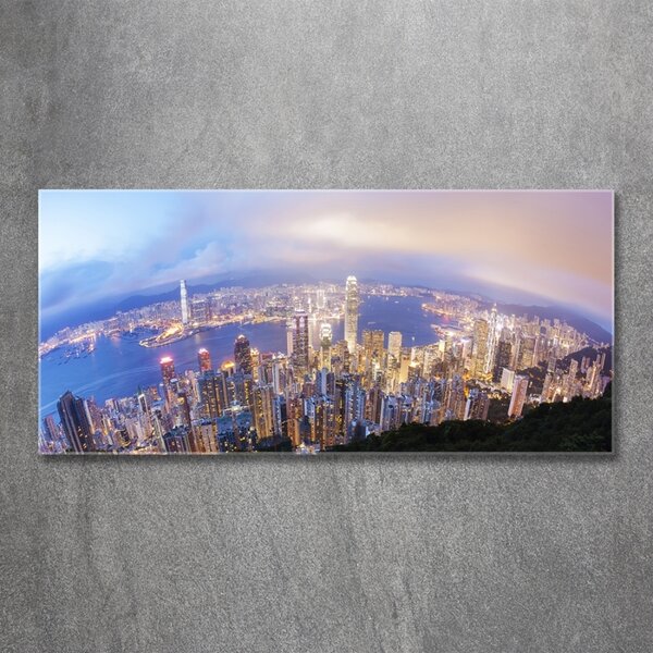 Foto obraz sklo tvrzené Hongkong panorama osh-89343951