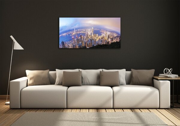 Foto obraz sklo tvrzené Hongkong panorama osh-89343951