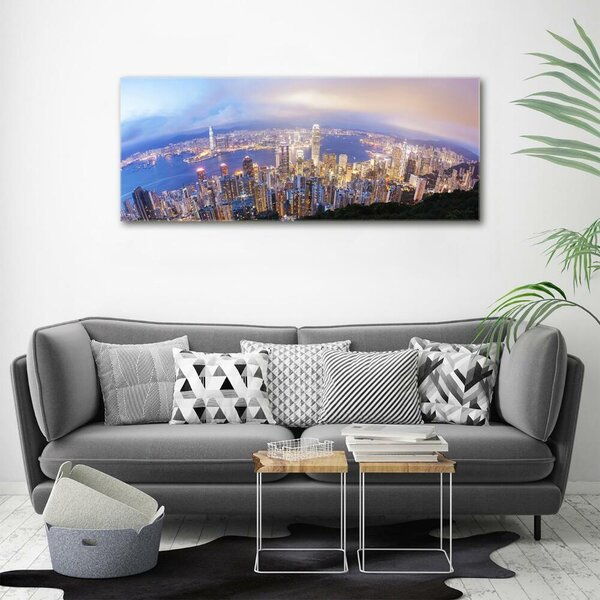 Foto obraz sklo tvrzené Hongkong panorama osh-89343951