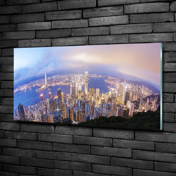 Foto obraz sklo tvrzené Hongkong panorama osh-89343951
