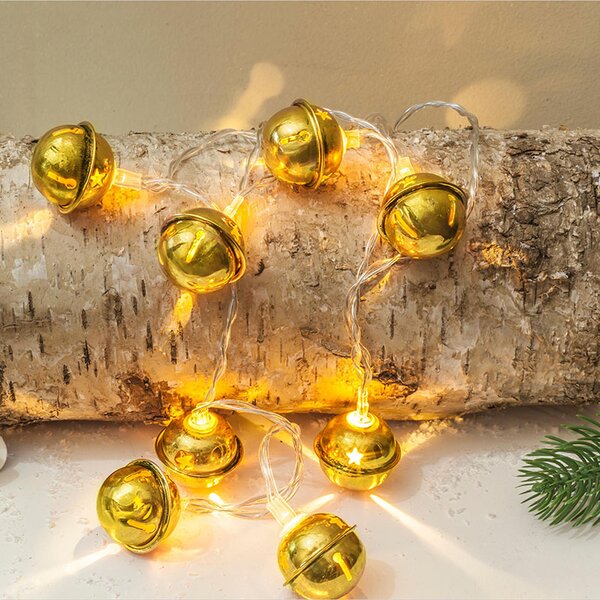 SOLIGHT LED vánoční řetěz rolničky, 10x LED, zlatá, 1,5m, 2x AA