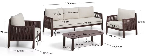 Kave Home Krémovo-hnědý zahradní set pohovky, křesel a stolku Aleria