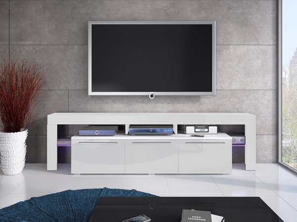TV stolek Quatro 150 Plus, Barva: bílá / bílý lesk Mirjan24 5902928083156