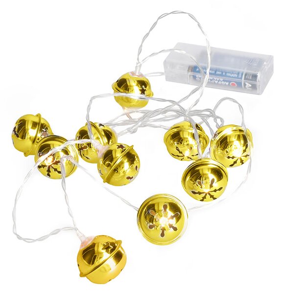 SOLIGHT LED vánoční řetěz rolničky, 10x LED, zlatá, 1,5m, 2x AA