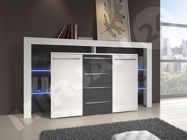Komoda Ravido II Plus, Barva: bílá / šedý lesk 5902928070996