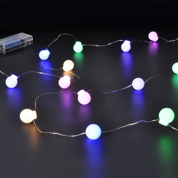 SOLIGHT LED vánoční řetěz barevné koule, 20x LED, 2m, 2x AA