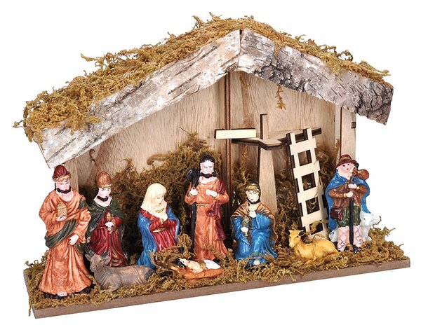 SOLIGHT LED dřevěný betlém podsvícený, 26 x 17cm, 6x LED, 2x AA