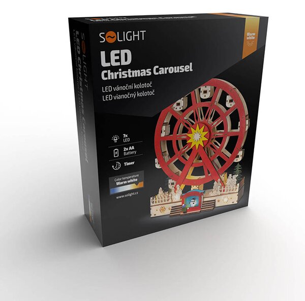 SOLIGHT LED vánoční otáčející kolotoč, 7x LED, 30cm, 2x AA