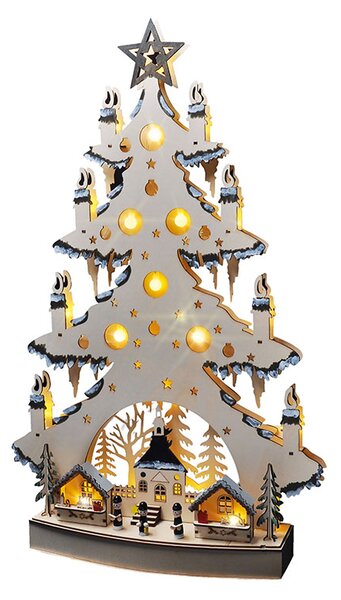SOLIGHT LED dřevěný vánoční stromek s dekoracemi, 23x LED, přírodní barva, 64cm, 2x AA
