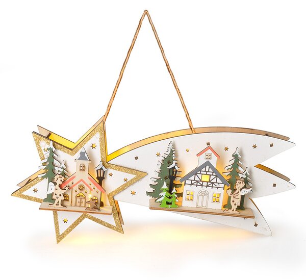 SOLIGHT LED vánoční kometa, 10x LED, dřevěná, 30cm