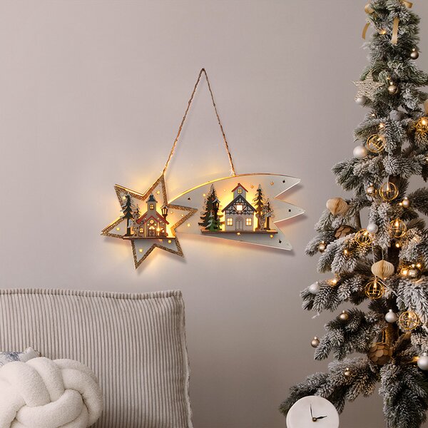 SOLIGHT LED vánoční kometa, 10x LED, dřevěná, 30cm