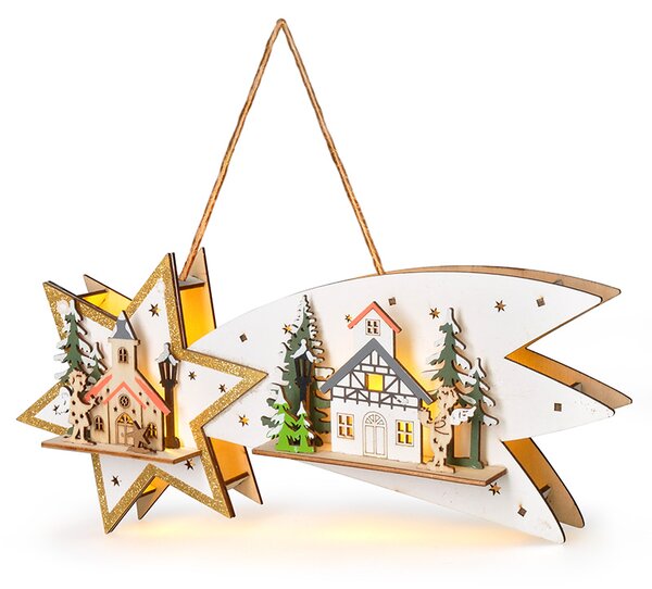 SOLIGHT LED vánoční kometa, 10x LED, dřevěná, 30cm