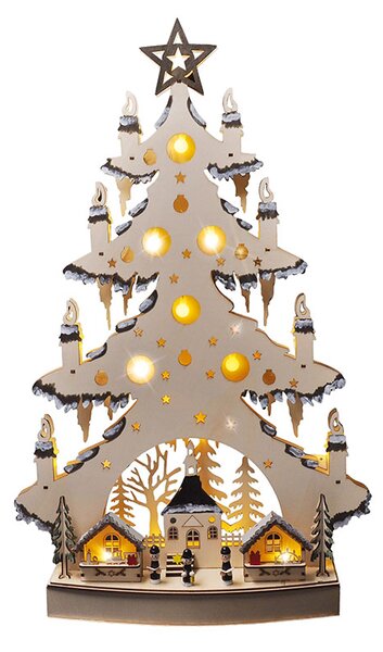 SOLIGHT LED dřevěný vánoční stromek s dekoracemi, 23x LED, přírodní barva, 64cm, 2x AA
