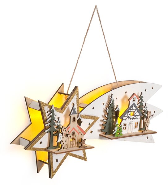 SOLIGHT LED vánoční kometa, 10x LED, dřevěná, 30cm