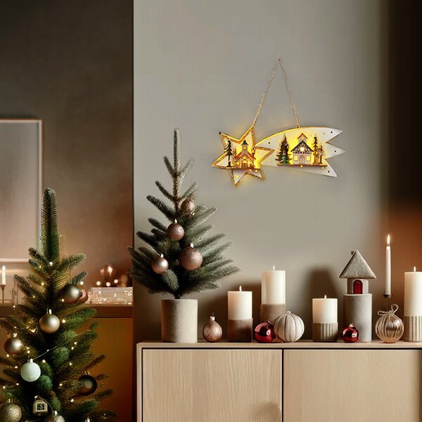 SOLIGHT LED vánoční kometa, 10x LED, dřevěná, 30cm