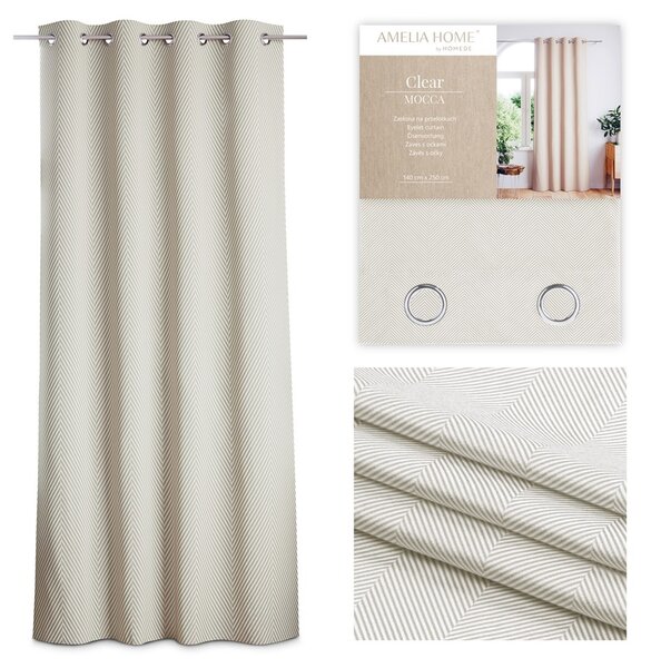 Závěs AmeliaHome Clear s průchodkami 140x250 cappuccino/bílý