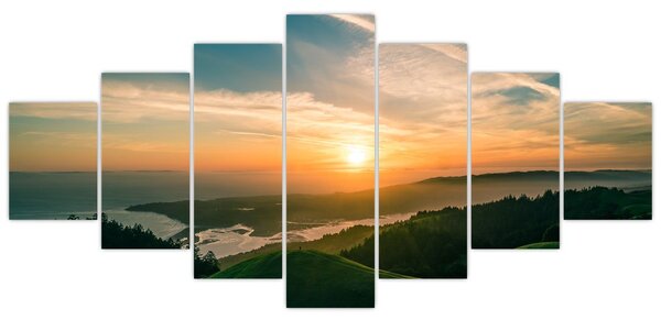 Obraz východu slunce nad mořem (210x100 cm)
