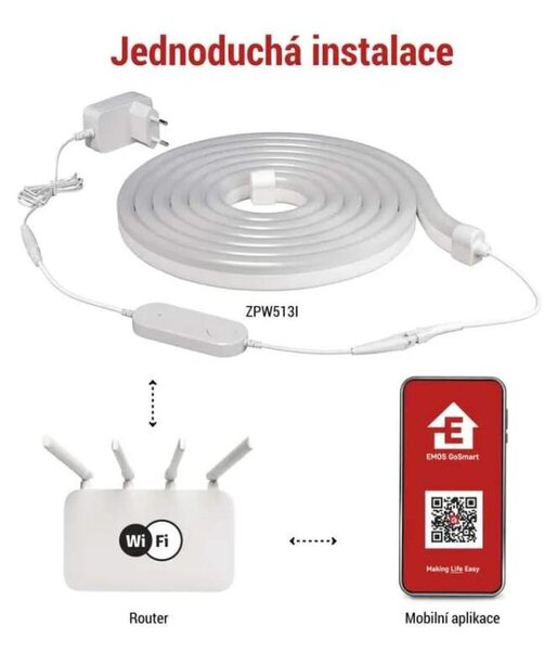 Emos ZPW313I GO SMART - LED RGB ohebný pásek NEON, stmívatelný, WIFI, 3 metry (Ohebný neonový pásek ovládaný mobilní aplikací)