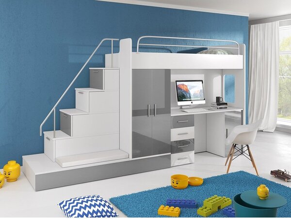 Dětská multifunkční postel Paradise 5, Barva: bílá / bílý lesk + šedý lesk Mirjan24 5902928084580