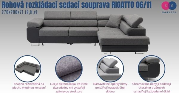Rohová rozkládací sedací souprava RIGATTO 06/11 Pravá