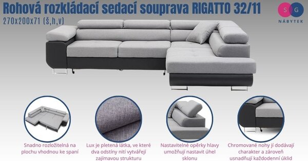 Rohová rozkládací sedací souprava RIGATTO 32/11 Pravá