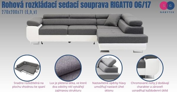 Rohová rozkládací sedací souprava RIGATTO 06/17 Pravá