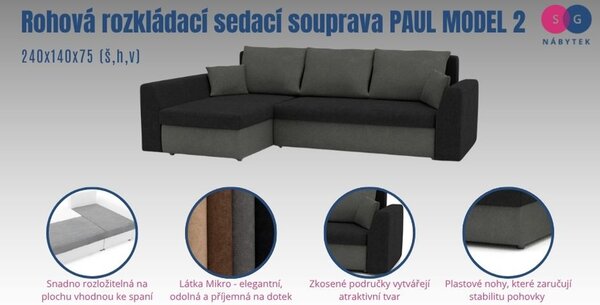 Rohová rozkládací sedací souprava PAUL MODEL 2 Černá/bílá Levá