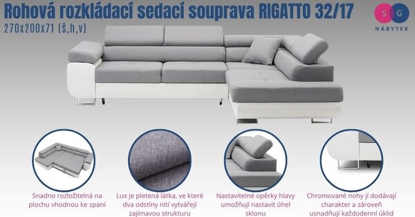 Rohová rozkládací sedací souprava RIGATTO 32/17 Pravá