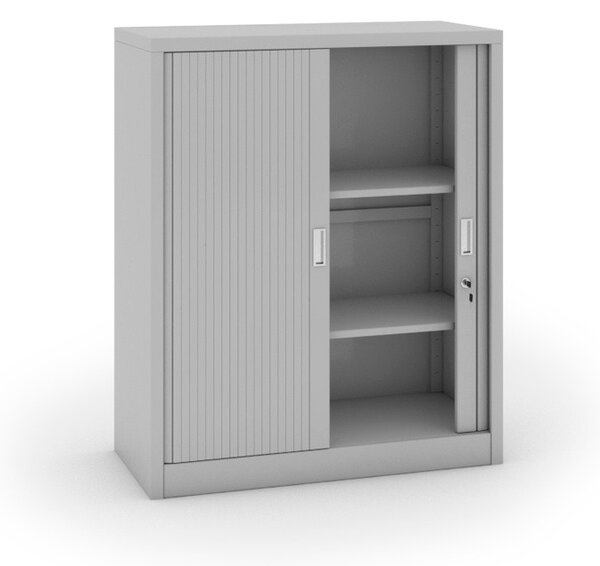 Kovová skříň s roletovými dveřmi, 1200 x 1000 x 450 mm, světle šedá