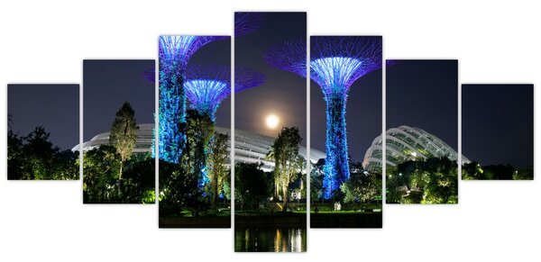 Obraz úplňku v Singapuských zahradách (210x100 cm)