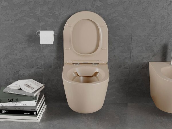 Mexen Lena WC mísa Rimless s deskou pomalu uzavíratelnou slim, duroplast, cappuccino mat - 30224064