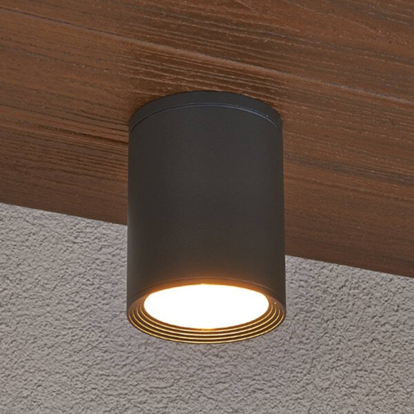 Lucande Stropní bodové světlo Minna, antracit, 14 cm, IP54, E27, Černá, Hliník, Moderní