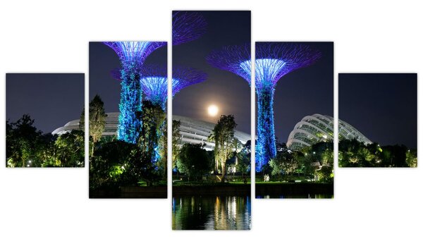 Obraz úplňku v Singapuských zahradách (125x70 cm)