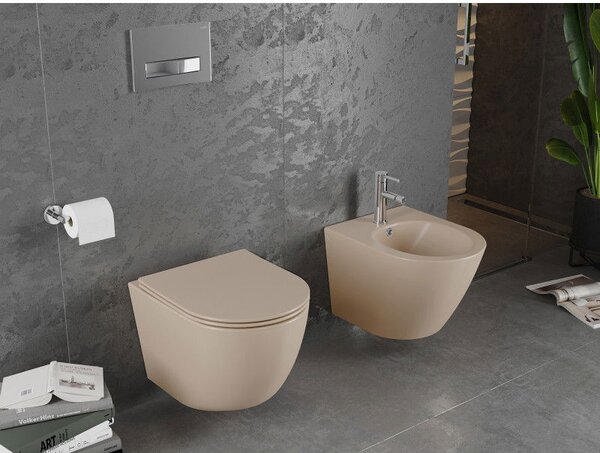 Mexen Lena WC mísa Rimless s deskou pomalu uzavíratelnou slim, duroplast, cappuccino mat - 30224064