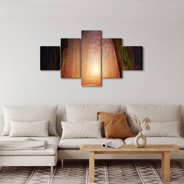 Obraz podzimního lesa v mlze (125x70 cm)