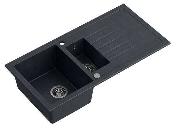 Černý 1,5 komorový kuchyňský granitový dřez QUADRON BRUCE 156 bez baterie