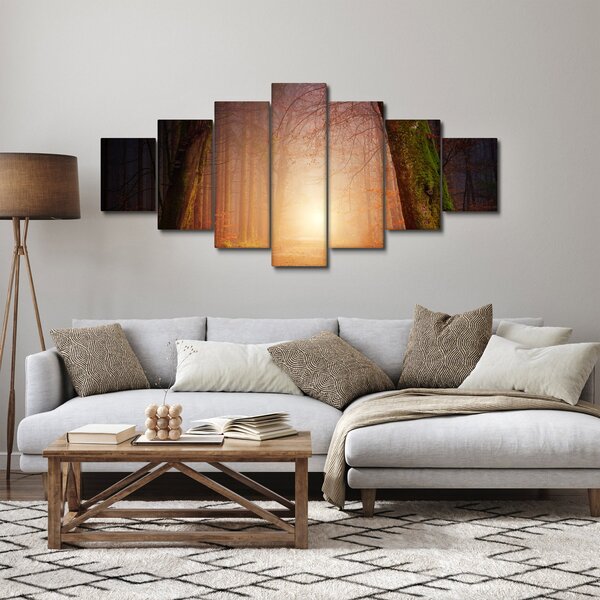 Obraz podzimního lesa v mlze (210x100 cm)