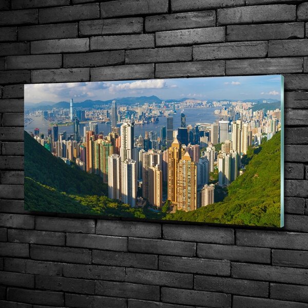 Foto obraz sklo tvrzené Hongkong panorama osh-90238708