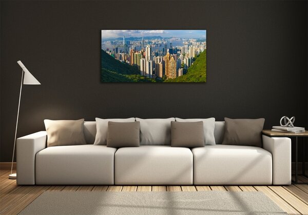 Foto obraz sklo tvrzené Hongkong panorama osh-90238708