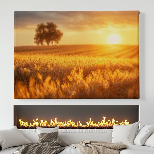 Obraz na plátně - Obilí zlátne a slunko zapadá FeelHappy.cz Velikost obrazu (šířka x výška): 40 x 30 cm