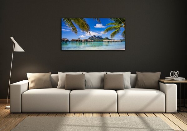 Foto obraz sklo tvrzené Palmy na Bora Bora osh-90274909