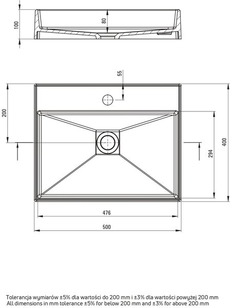Deante Correo umyvadlo 50x40 cm obdélníkový na pult černá matný CQR_NU5S
