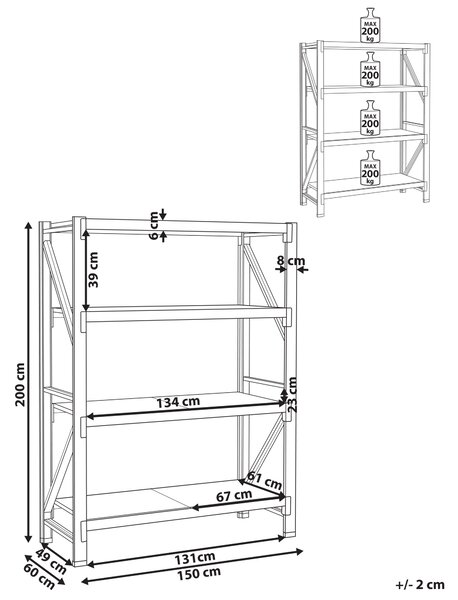 Garážový regál FIUGGI Kov 200 cm 150 cm Černá