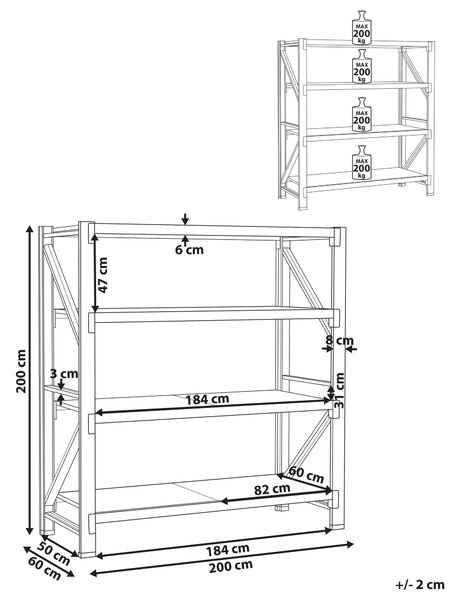 Garážový regál FIUGGI Kov 200 cm 200 cm Černá