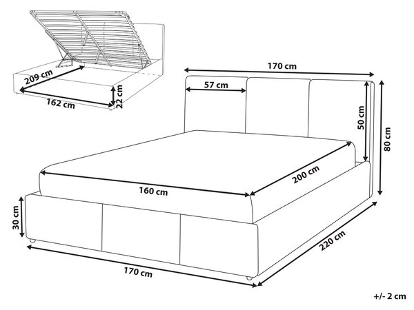 Postel s úložným prostorem BOUSSE Umělý samet Světle šedá 160 x 200 cm