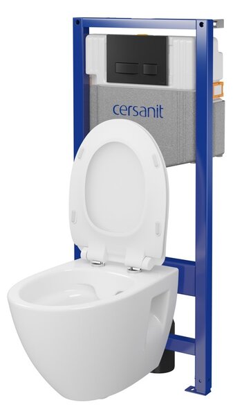 Cersanit Moduo, System50 MECH podomítkový rám + závěsná wc mísa Moduo Plus CleanOn + černé tlačítko MOVI II, S701-766