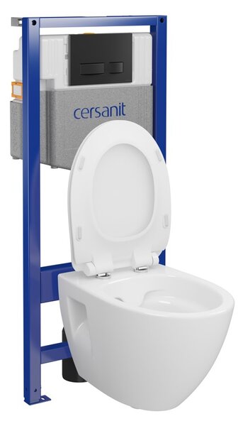 Cersanit Moduo, System50 MECH podomítkový rám + závěsná wc mísa Moduo Plus CleanOn + černé tlačítko MOVI II, S701-766