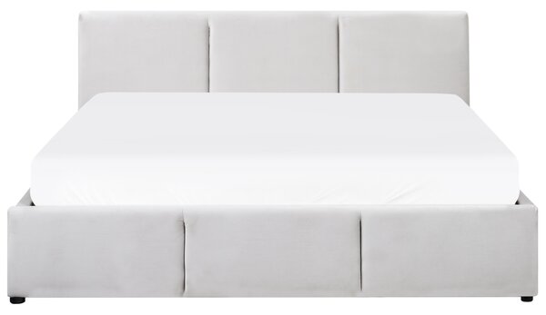 Postel s úložným prostorem BOUSSE Umělý samet Světle šedá 160 x 200 cm